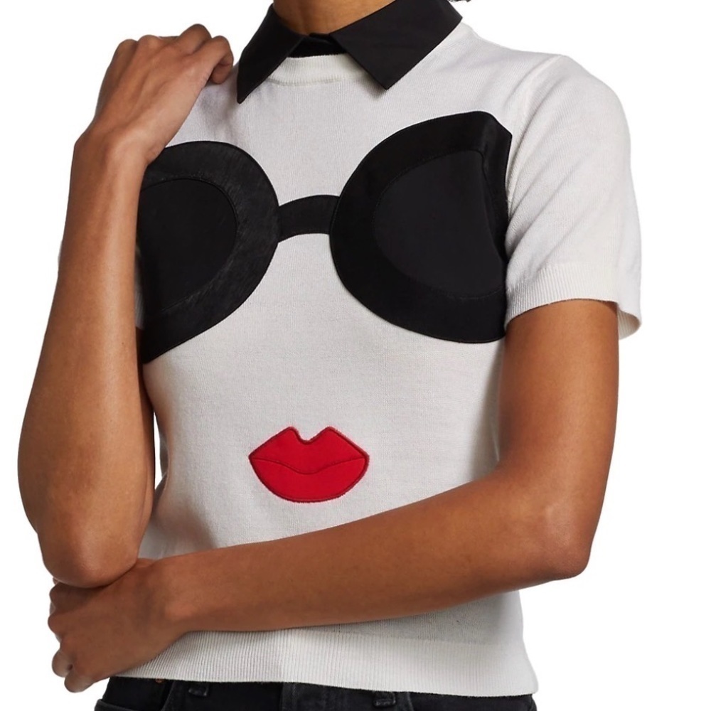 Alice + Olivia Linden Stace Face Short-Sleeve Sweater